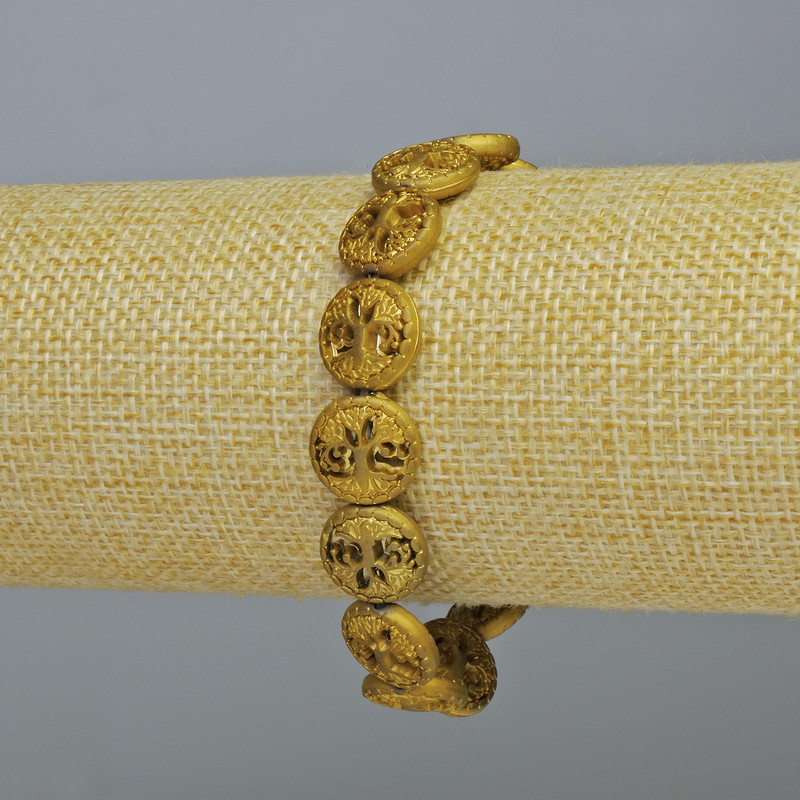 Pulseira de Hematita "Árvore" cor dourada opaca, diâmetro 12x4,5mm+-, comprimento 18cm +- (elástico)