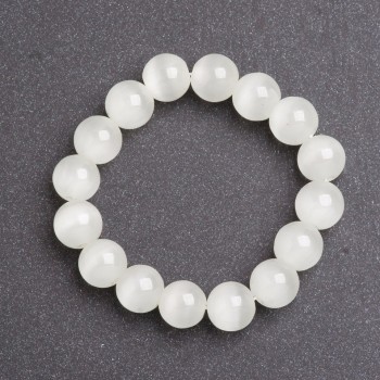 Pulseira feminina de pedra Olho de Gato Branco, diâmetro 10mm com elástico, comprimento 18cm