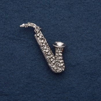 Broche "Saxofone" 5x2 cm, metal cinzento