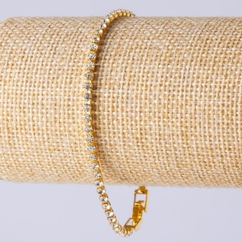 Pulseira de strass com fecho de uma fileira cor do metal «ouro», comprimento 20 cm, largura 3 mm