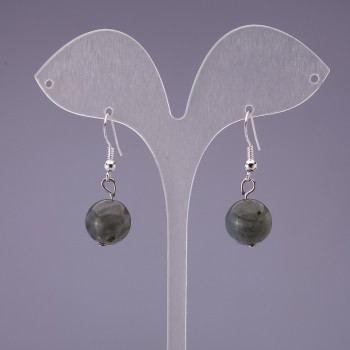 Brincos pedra natural Labradorite esfera, diâmetro 14mm