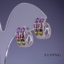 Brincos Xuping pedras multicoloridas 9x17mm ródio