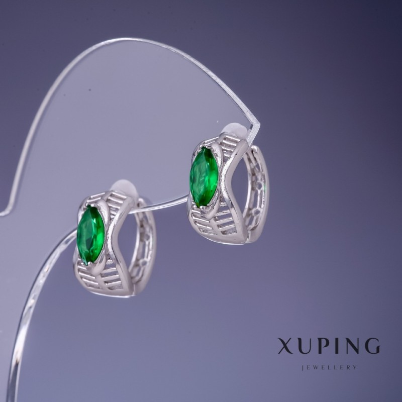 Brincos Xuping com cristais verdes 15x7mm ródio