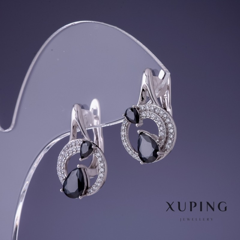 Brincos Xuping 20x12mm ródio com pedra preta