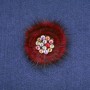 Broche de pele de vison bordô com strass, diâmetro 60mm