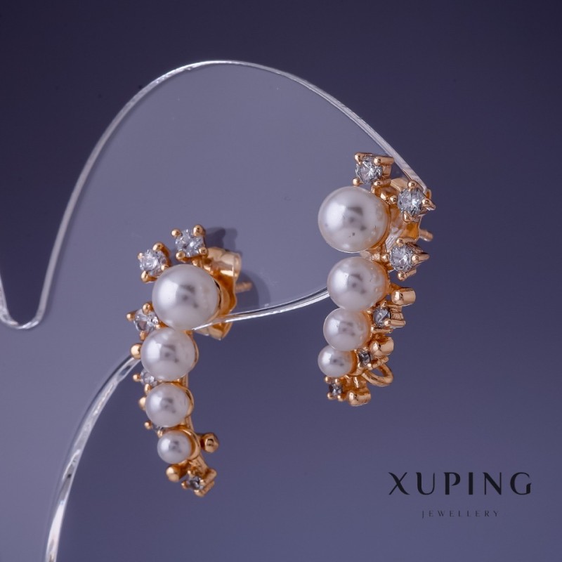 Brincos Xuping com pérolas "Maiorca" 25x12mm "banho de ouro 18K"