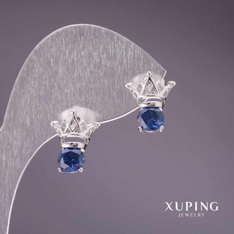 Brincos Xuping com pedras azuis, 12x13mm, ródio
