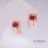 Brincos Xuping banho de ouro 18K com pedra vermelha e strass brancos 16x9mm