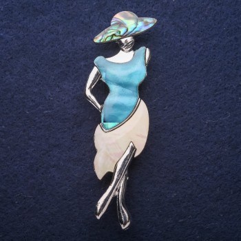Broche Pendente Dama com Madrepérola e Abalone 80×30 mm +