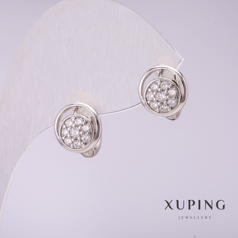 Brincos Xuping com strass brancos 10x12mm ródio