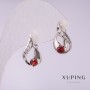 Brincos Xuping com pedras vermelhas 17x10mm ródio