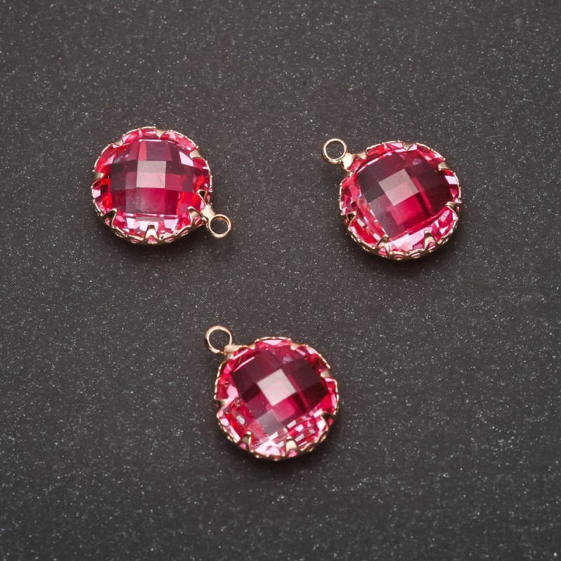 Pingente "Círculo" cor rosa, engaste dourado 10×17mm