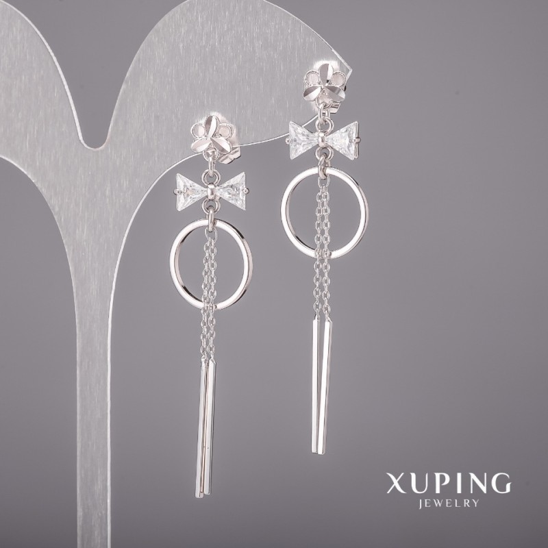 Brincos Xuping com pedras brancas 14x60mm Ródio