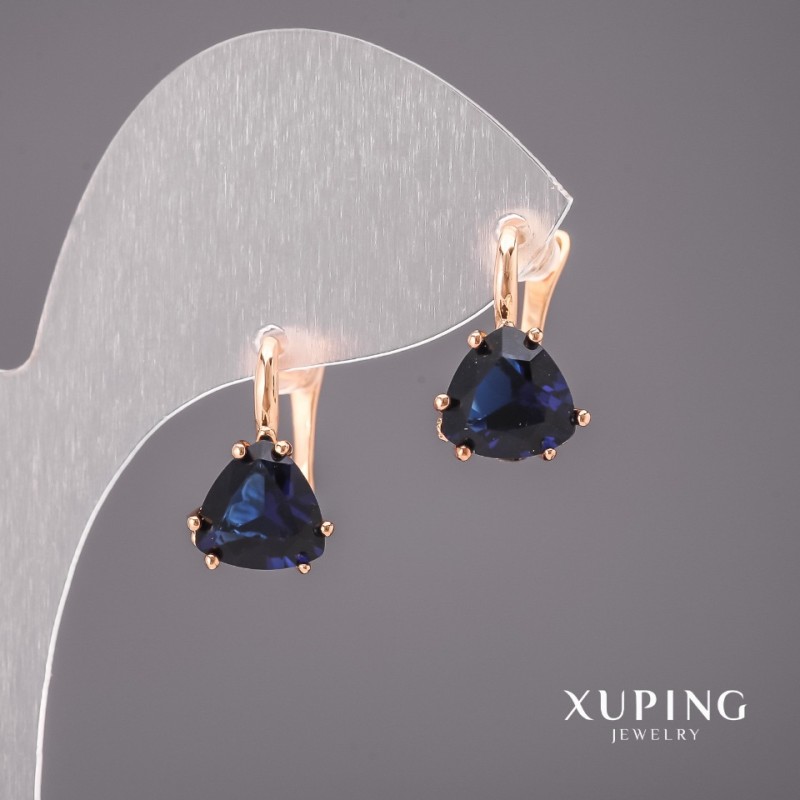Brincos Xuping com pedras azuis 10x17mm Banhados a ouro 18K