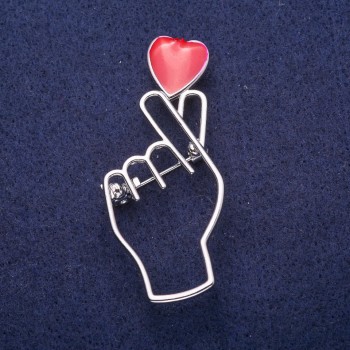 Brooch 'Symbol of Love' with Red Enamel, Silver-Toned Metal 25x57mm