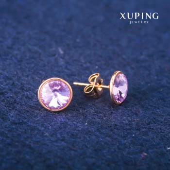 Brincos de pino Xuping com cristais Swarovski cor lilás, diâmetro 10mm Banho de Ouro 18K