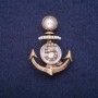 Saldo Broche Âncora com contas e strass, metal dourado 28x39 mm