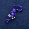 Broche Gatinho esmalte azul, metal prateado 25x55mm