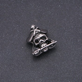 Acessório conta de encaixe, espessura Steel estilo Pandora Caveira Pirata 17x22mm, diâmetro interno 8mm metal prateado