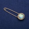 Broche de alfinete com cabochão de Abalone 23x75mm, metal dourado
