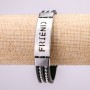 Pulseira com inserções de metal, comprimento 21 cm, espessura 15 mm, borracha preta, fecho