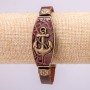 Pulseira âncora com inserções de metal, comprimento 21 cm, espessura 20 mm, couro ecológico marrom com fecho