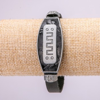 Pulseira com encaixes metálicos, comprimento 21 cm, espessura 20 mm, couro ecológico preto, fecho