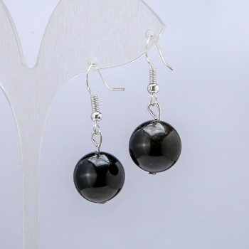 Brincos Obsidiana Prateada, diâmetro 14mm±, comprimento 30mm±