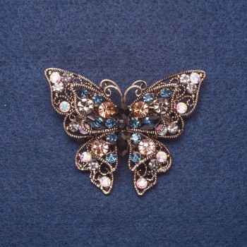  broche "Borboleta" em strass grandes multicoloridos cor do metal dourado 4x5,5 cm