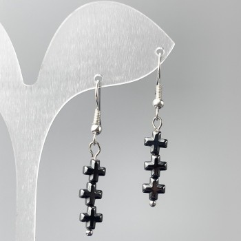 Brincos de Hematita com Cruz, diâmetro 6×20mm, comprimento 41mm