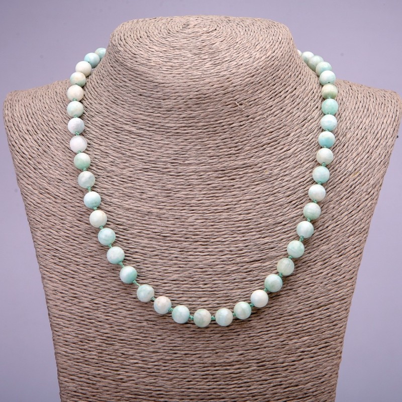Colar de pedras naturais Larimar bolas lisas, diâmetro 8(±)mm, comprimento 45cm