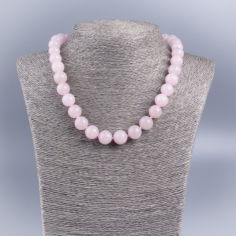 Colar de quartzo rosa bolas lisas de 12mm de diâmetro, comprimento 48cm