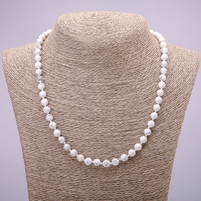 Colar de calcedônia natural bolas lisas 6mm, comprimento 45cm+